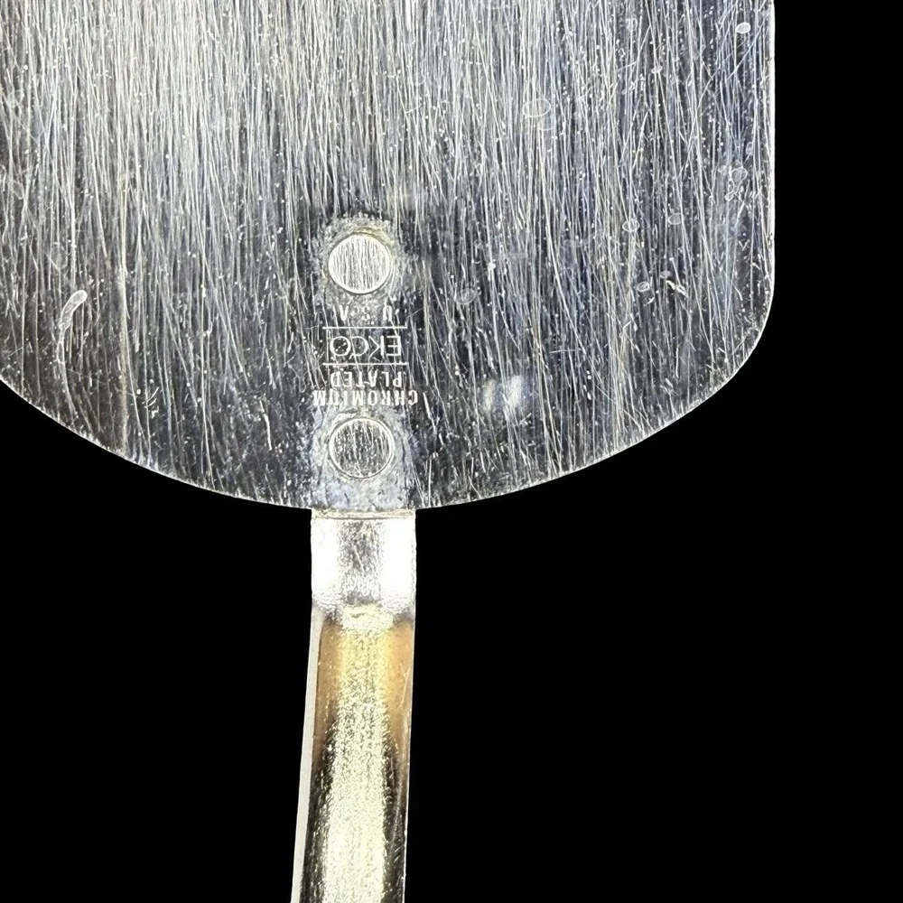 EKCO Keyhole Slotted Spatula Chrome Finish Black Handle MCM Vintage 10